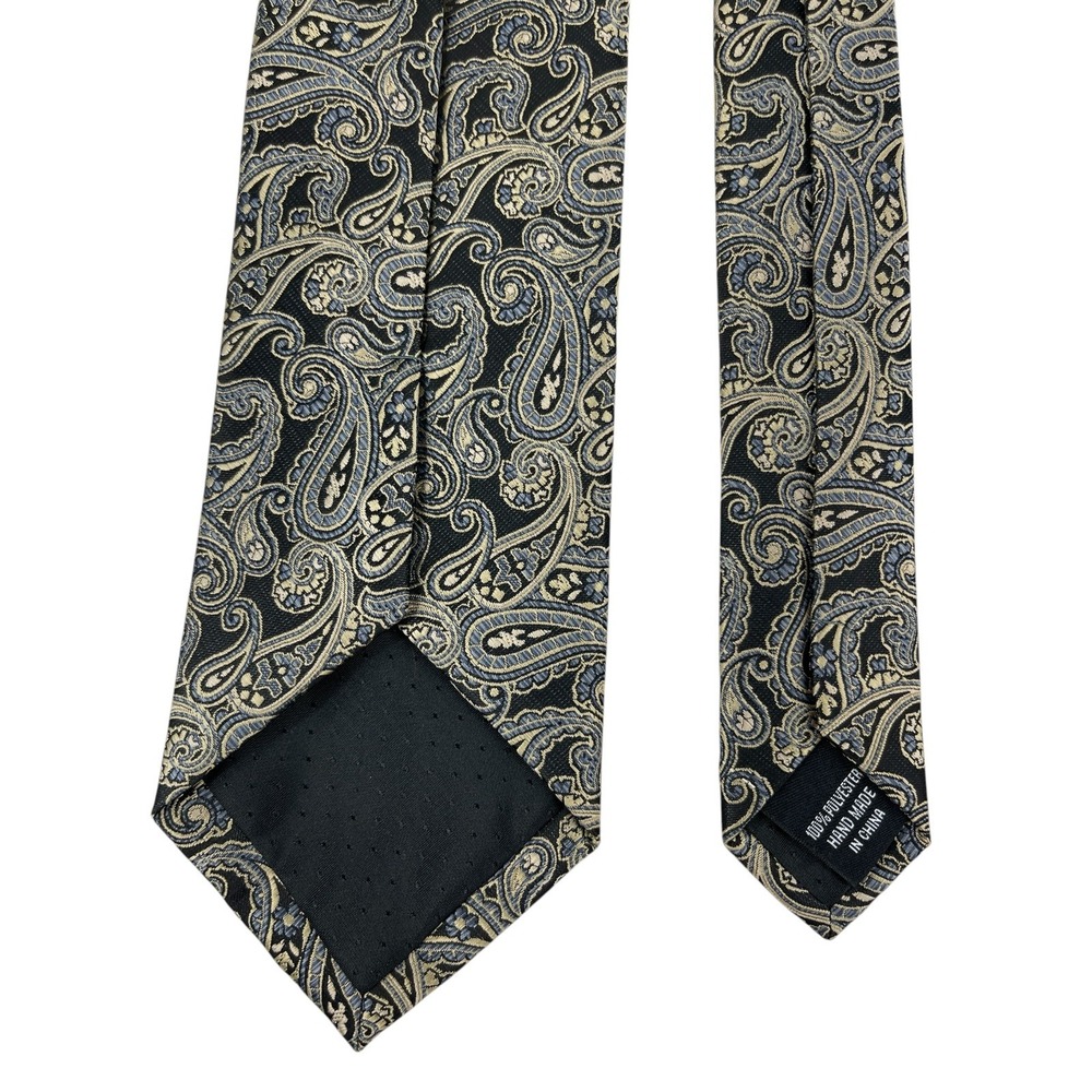 Platinum Designs Men's Necktie 3 1/4" x 58" Designer Black Gold Paisley Handmade - Picture 6 of 11